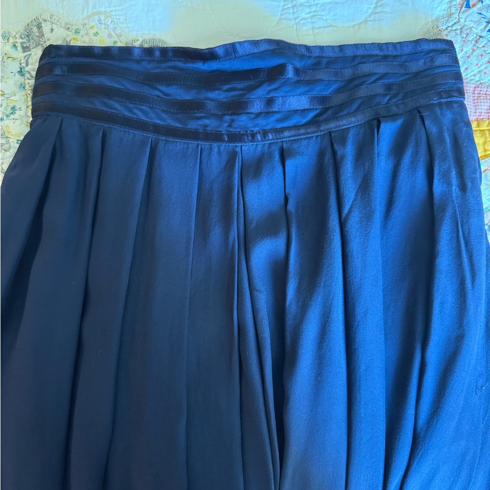 Pleated Maxi 100% Silk Skirt, Satin Waistband